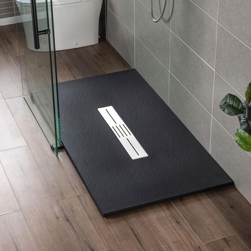 Black Solid Surface Low-Profile Rectangular Shower Base