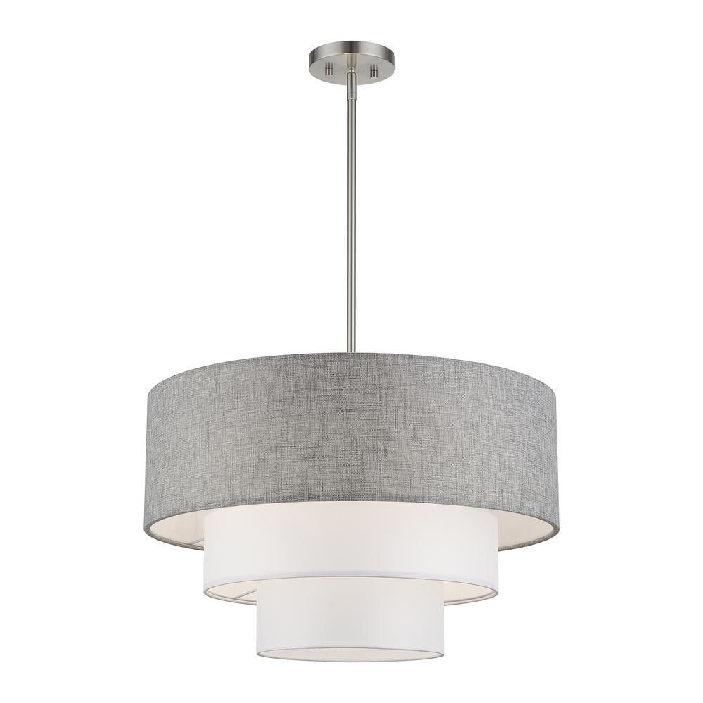 Brookmeade 4-Light Brushed Nickel Chandelier with Urban Gray and White Color Fabric Shade price history on PriceWatchPro