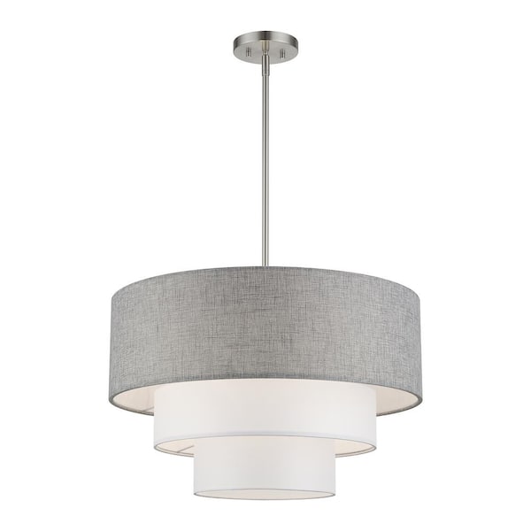 Brookmeade 4-Light Brushed Nickel Chandelier with Urban Gray and White Color Fabric Shade
