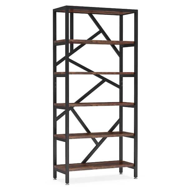 TRIBESIGNS WAY TO ORIGIN Hamilton 70.9 in. Rustic Brown Wood 6-Shelf Etagere Bookcase with Open Back, 11.8"D x 31.5"W x 70.87"H