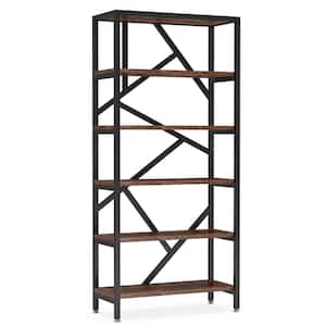 Hamilton 71 in. Rustic Brown Wood 6-Shelf Etagere Bookcase with Open Back, 11.8 in. D x 31.5 in. W x 70.87 in. H