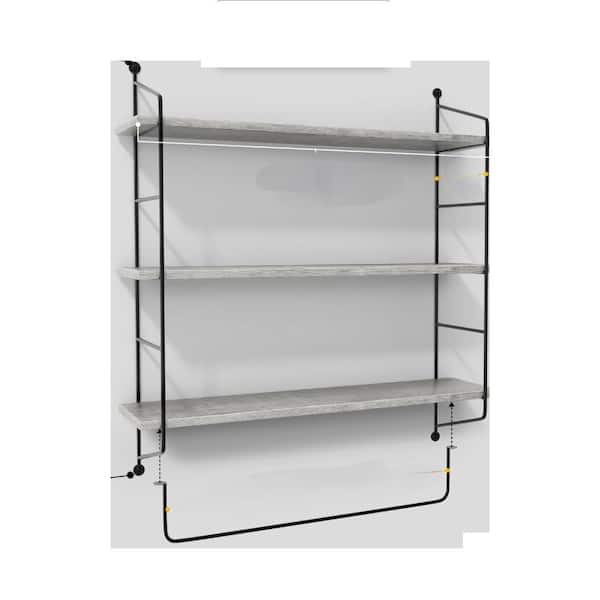 3-Tier Floating Bathroom Shelves, 6 in. W x 23.62 in. D in Walnut Brown Wood, Decorative Wall Shelf - Gray