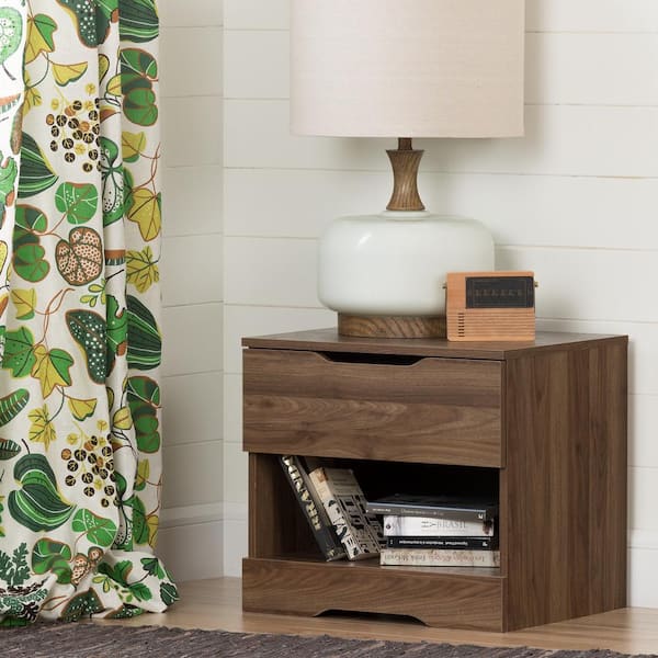 South Shore Holland 1-Drawer Natural Walnut Nightstand