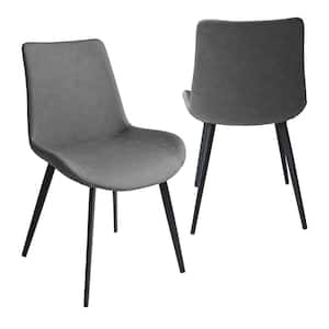 Gray Faux Leather Upholstered Modern Style Dining Chair with Carbon Steel Legs (Set of 2)
