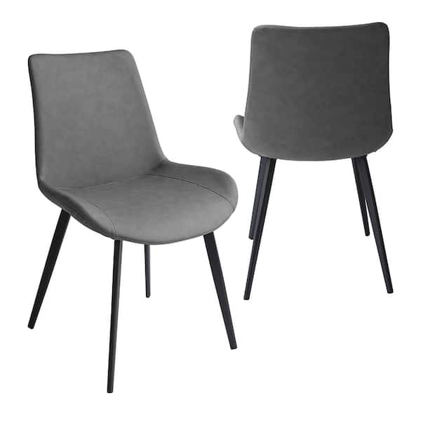 GOJANE Gray Faux Leather Upholstered Modern Style Dining Chair with Carbon Steel Legs (Set of 2)