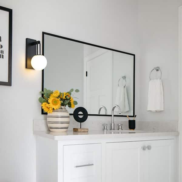 5.87 in. 1-Light Modern Black Vanity Light with Opal Glass Shade