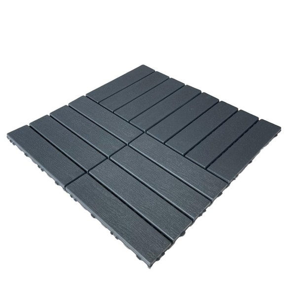Unbranded Plastic 44-Pack Patio Deck Tiles, 11.8 in. x 11.8 in. Square Waterproof Outdoor All Weather Use Dark Gray