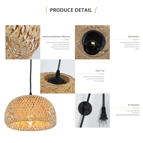 Zompoo Kitchen Island 60-Watt 1 Light Plug in Bamboo Shade