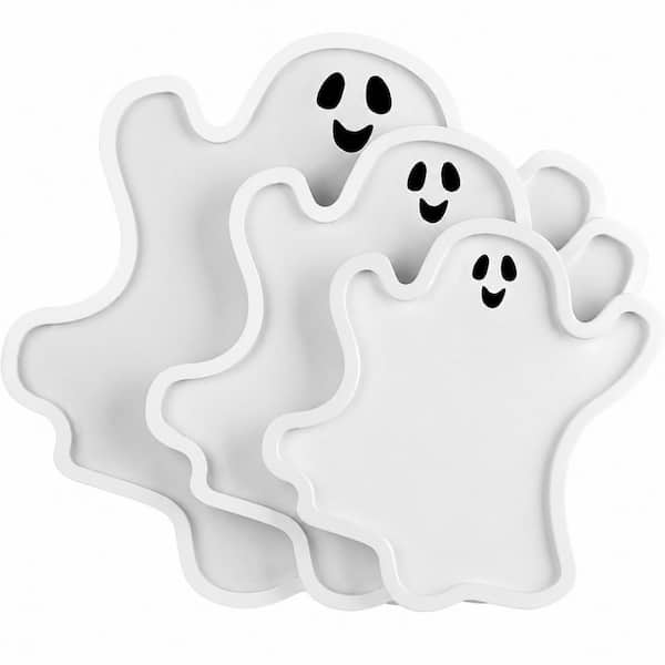 12.2 in. Classic White Wood Ghost Serving Boards Set of 3 for Halloween Snacks and Display