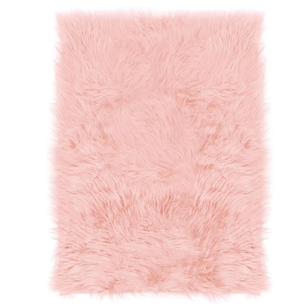 9X12 Large Area Rug Pink Fluffy Fuzzy Cozy Faux Fur Area Rug
