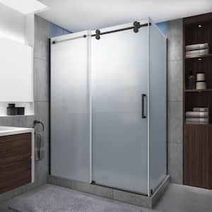 Langham XL 44-48 in. x 30 in. x 80 in. Sliding Frameless Shower Enclosure, Ultra-Bright Frosted Glass in Bronze