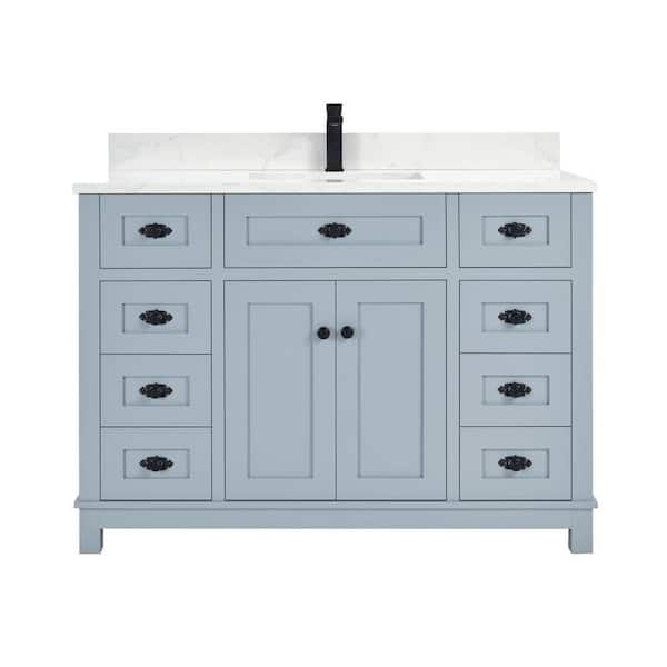 French Contemporary Series 48 in. 1 Freestanding Cadet Bath Vanity w/ White Artificial Stone Top Assembled Bath Vanity