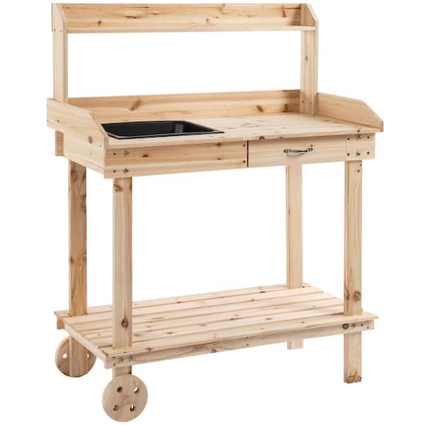 Outsunny 36.25 in. W x 46.75 in. H Wooden Potting Bench Work Table
