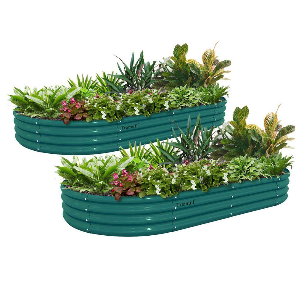 2 Pack 6 x 3 x 1FT Galvanized Raised Garden Bed Kit Oval Metal Ground Plant