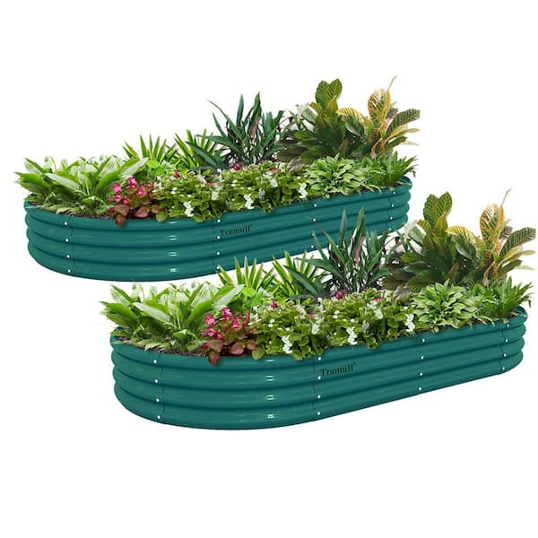 Unbranded 2 Pack 6 x 3 x 1FT Galvanized Raised Garden Bed Kit Oval Metal Ground Planter Box Outdoor Bottomless Planter Raised Beds