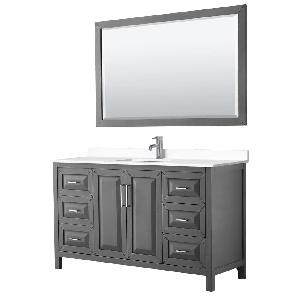 Daria 60'' Dark Gray Single Bathroom Vanity with Marble Top and Mirror