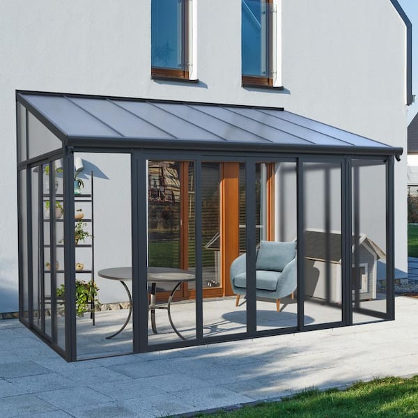 Outdoor 10 ft. x 14 ft. Black/Clear Sunroom, Patio Enclosure and Solarium