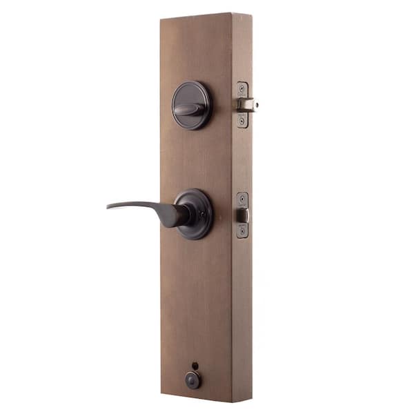 Soft Contemporary Tuscan Bronze Door Handleset with Right Hand Scandinavian Lever Trim