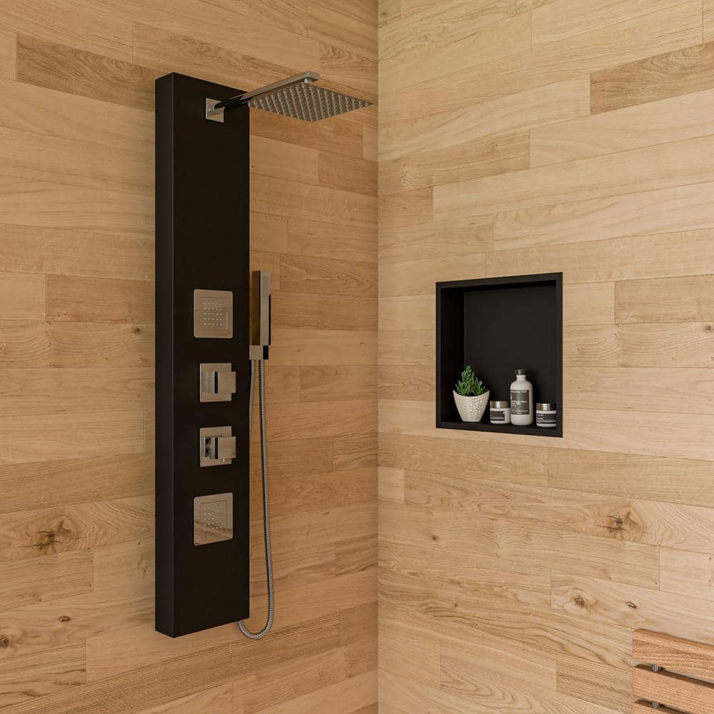 16" Black Matte Stainless Steel Wall Mount Shower Niche