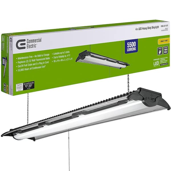 Commercial Electric 4 ft. 96-Watt Equivalent Integrated LED Black Brushed Nickel Shop Light 4000K High Output 5500 Lumens Linkable