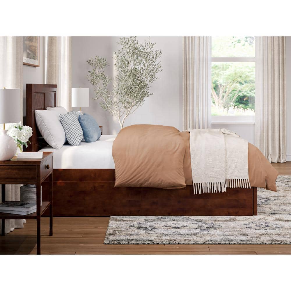 Canyon Walnut Full Wood Platform Bed with Storage Drawers