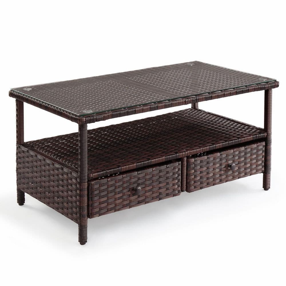Square Brown Wicker Outdoor Side Table with Double Shelves and Two Drawers price history on PriceWatchPro