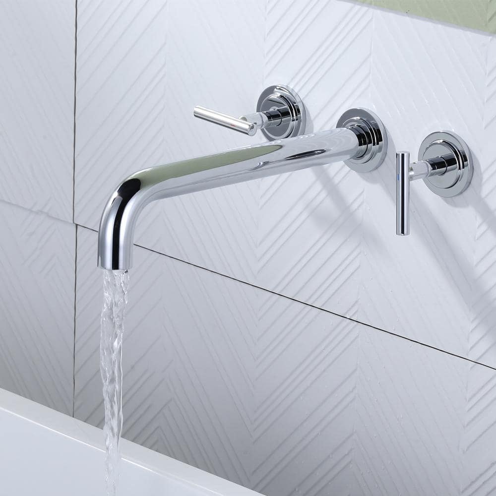 Chrome Double Handle Wall Mounted Roman Tub Faucet