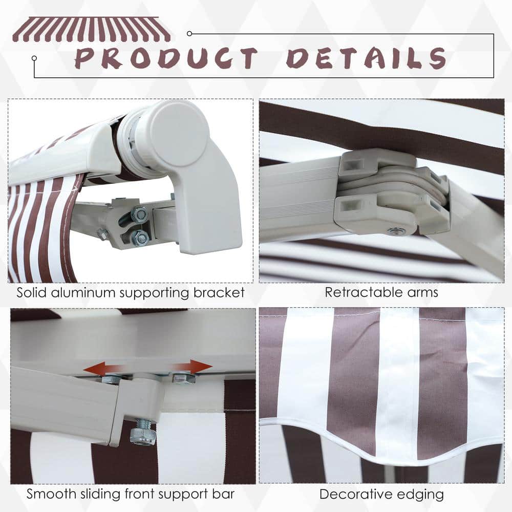 Coffee Striped 10' x 8' Retractable Patio Awning with Aluminum Frame
