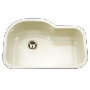 Porcela Series Undermount Porcelain Enamel Steel 31 in. Offset Single Bowl Kitchen Sink in Biscuit