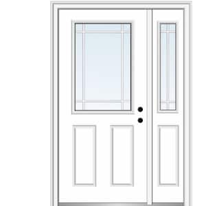 51 in. x 81.75 in. PIM 1/2-Lite 2-Panel Left-Hand Classic Primed Fiberglass Smooth Prehung Front Door w/ Right Sidelite