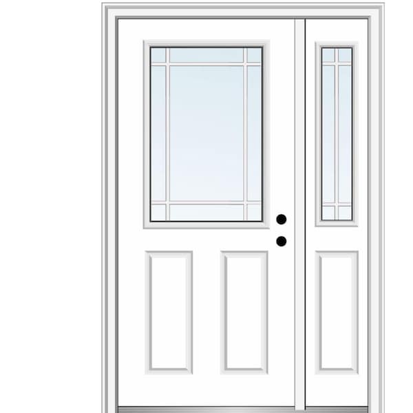 MMI DOOR 53 in. x 81.75 in. PIM 1/2 Lite 2-Panel Left Hand Classic Primed Fiberglass Smooth Prehung Front Door with One Sidelite
