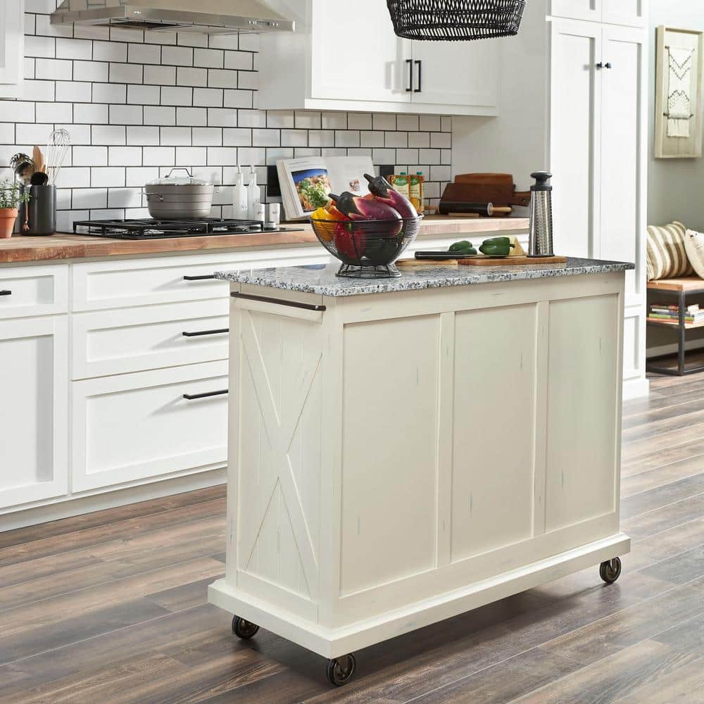 Off-White Granite Top Kitchen Cart with Storage
