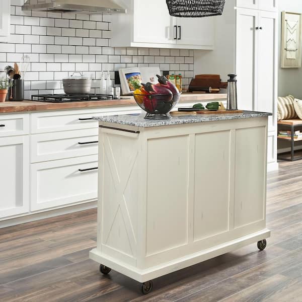 Seaside White Kitchen Cart with Salt and Pepper Granite Top