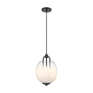 Fall Brook 100-Watt 3-Light Matte Black Shaded Pendant Light with Frosted Glass Frosted Glass Shade