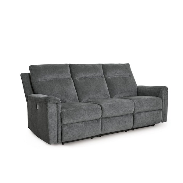 Barnsana 86 in. Track Arm Chenille Rectangle Power Reclining Sofa with USB Ports in Gray