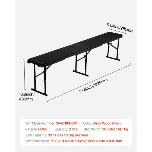 SKYSHALO Plastic Folding Bench, 6 ft. Portable for Picnic Party