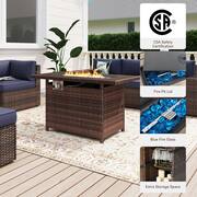 7-Piece Outdoor Rattan Wicker Set Covers Sectional Set with Fire Pit Table, Blue cushions