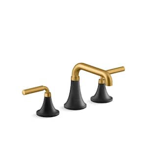 Tone 8 in. Widespread Double Handle Bathroom Faucet in Matte Black with Moderne Brass