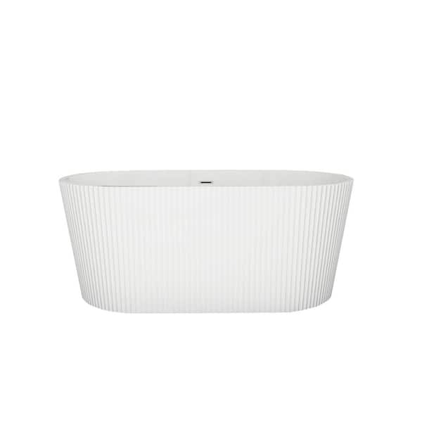 59 in. x 30 in. Acrylic Freestanding Soaking Bathtub in Glossy White