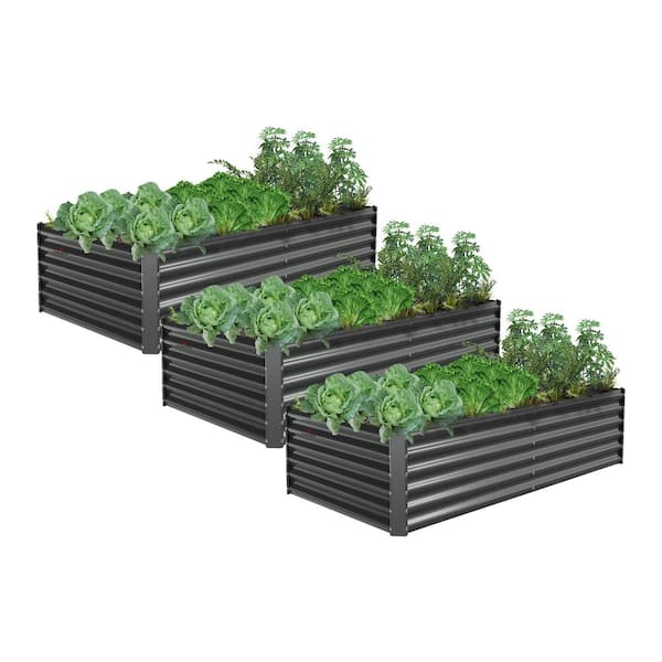 Runesay 6 FT x 3 FT x 1.5 FT Outdoor Alloy Steel Quartz Gray Galvanized Raised Rectangular Planter Bed Boxes for Garden(3-Pack)
