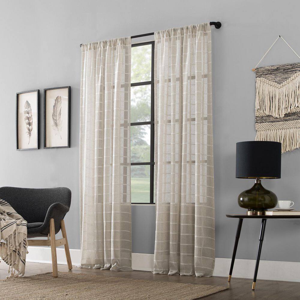Natural Linen Blend Sheer Rod Pocket Window Panel, 52" x 84"