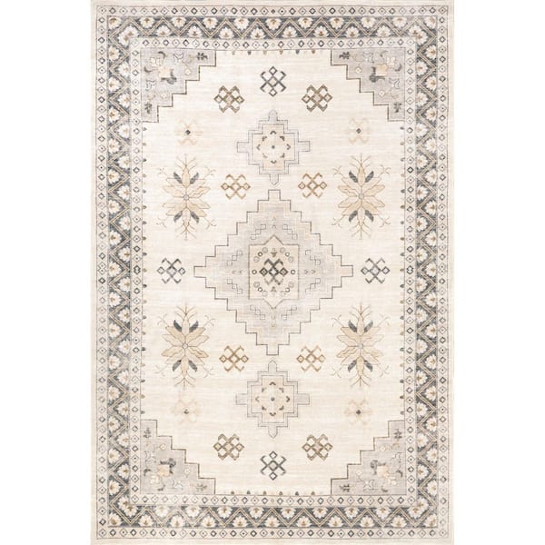 Clovebud Geometric Machine Washable Grey 3 ft. x 8 ft. Indoor/Outdoor Patio Runner Rug