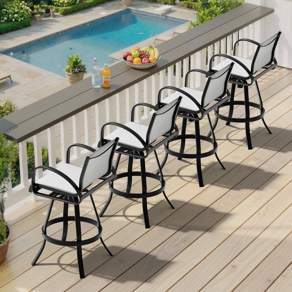 360° Swivel Patio Aluminum Outdoor Bar Stool in Augustine Oyster Sunbrella with Arms (4-Pack) price history on PriceWatchPro
