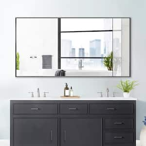 70 in. W x 36 in. H Large Rectangular Aluminum Framed Wall Mounted Bathroom Vanity Mirror in Black