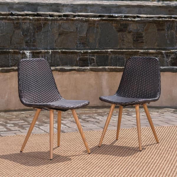 Unbranded Brown Multi Wicker Rattan Outdoor Dining Chairs, Patio Gila Dining Chairs with Powder Coated Legs, (Set of 2)