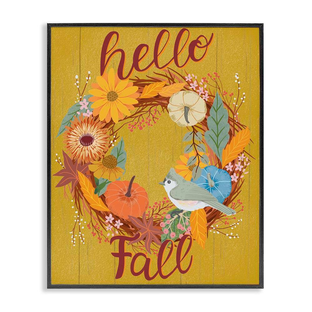 Hello Fall Bird Wreath by Jo Reid Black Framed Animal Giclee Art Print 14 in. x 11 in. price history on PriceWatchPro