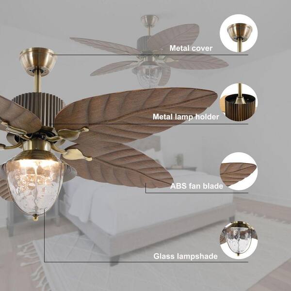 OUKANING 52 in. Bronze and Brown Downrod Mount Fandelier 6-Speed