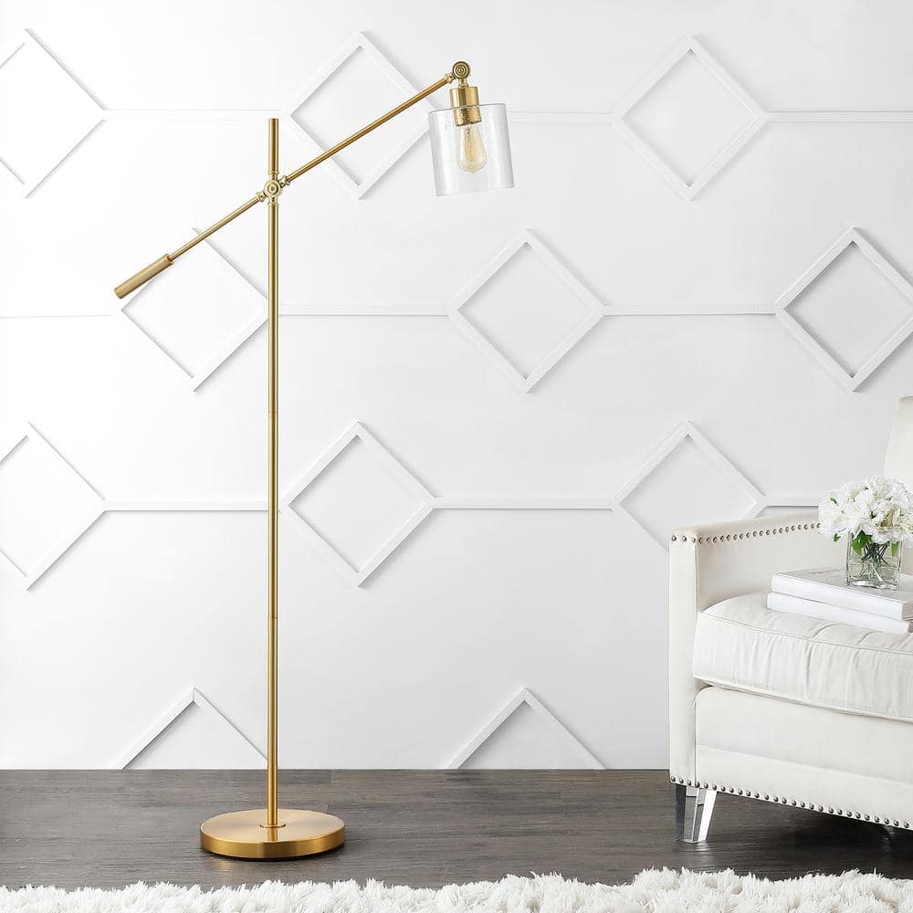 Kathryn Brass Gold Adjustable Iron and Seeded Glass Floor Lamp