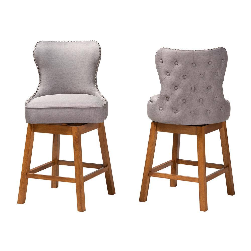Modern Swivel Counter Stool Set in Gray Fabric and Walnut Wood