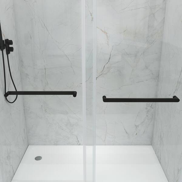 ᐅ【WOODBRIDGE Frameless Shower Doors 68-72 Width x 76Height with  3/8(10mm) Clear Tempered Glass in Matte Black Finish-WOODBRIDGE】